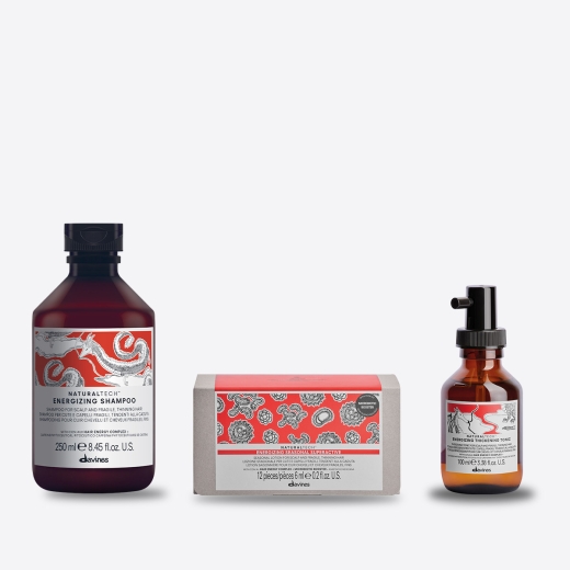 Energizing Davines, Kit Energizing, Energizing Shampoo, Energizing Thickening Tonic, Energizing Seasonal Superactive, queda de cabelo, queda sazonal, cabelo frágil, cabelo fino, cabelo com tendência para a queda, tratamento anti-queda, fortalecimento do c